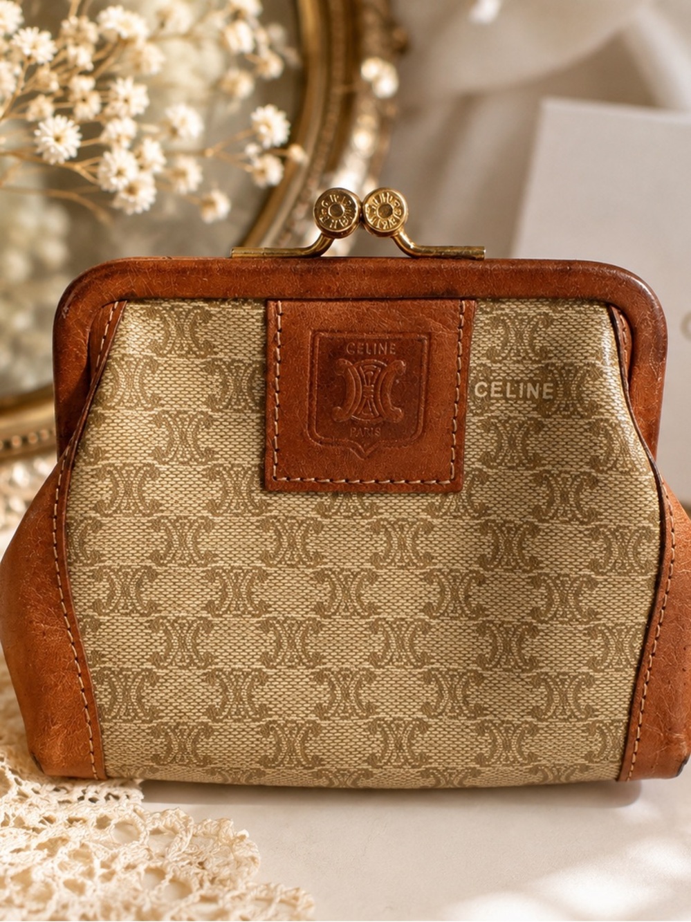 Rare Vintage Celine Macadam Kiss Lock Coin Purse Wallet